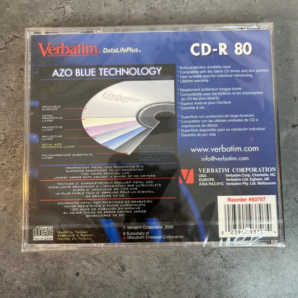 Verbatim DataLifePlus CD-R 80 700MB 1X-16X Speed Premium AZO Blue Tech. 2-Pack - Picture 2 of 4